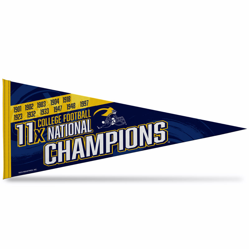 Michigan University 11 Time College Football Champs Soft Felt Carded Pennant (12X30)
