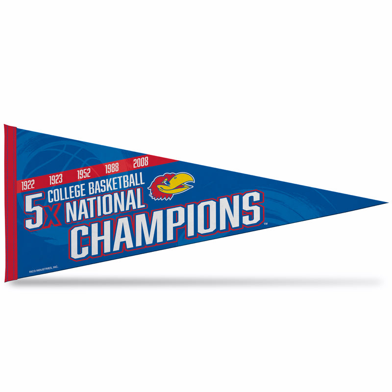Kansas University 5 Time College Basketball Champs Soft Felt Carded Pennant (12X30)