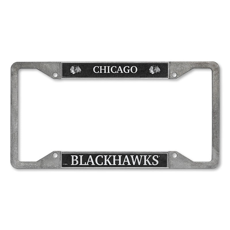 Chicago Blackhawks 4-Corner Pewter Style License Plate Frame