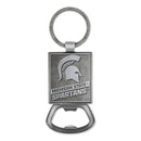 Michigan State Spartans Double Sided Pewter Style Metal Bottle Opener Keychain