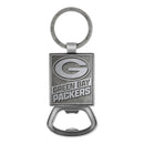 Green Bay Packers Double Sided Pewter Style Metal Bottle Opener Keychain
