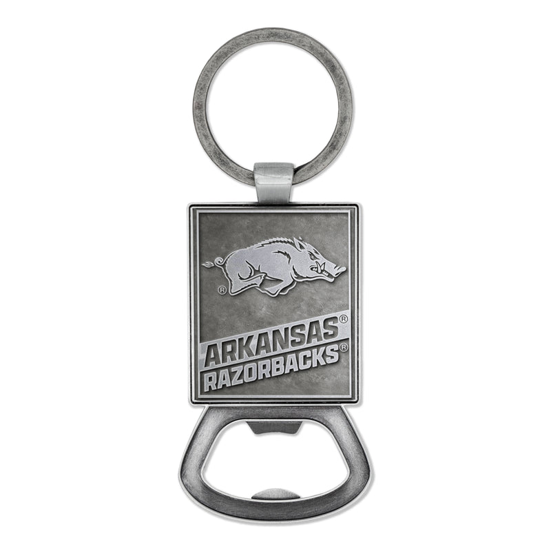 Arkansas Razorbacks Double Sided Pewter Style Metal Bottle Opener Keychain