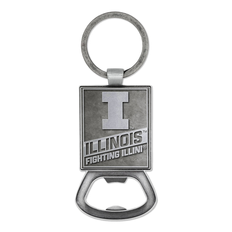 Illinois Fighting Illini Double Sided Pewter Style Metal Bottle Opener Keychain