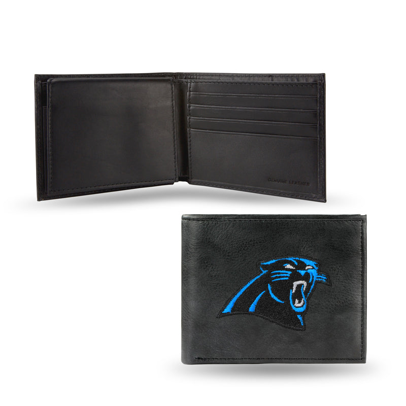 NFL Carolina Panthers Embroidered Genuine Leather Billfold Wallet 3.25" x 4.25" - Slim By Rico Industries