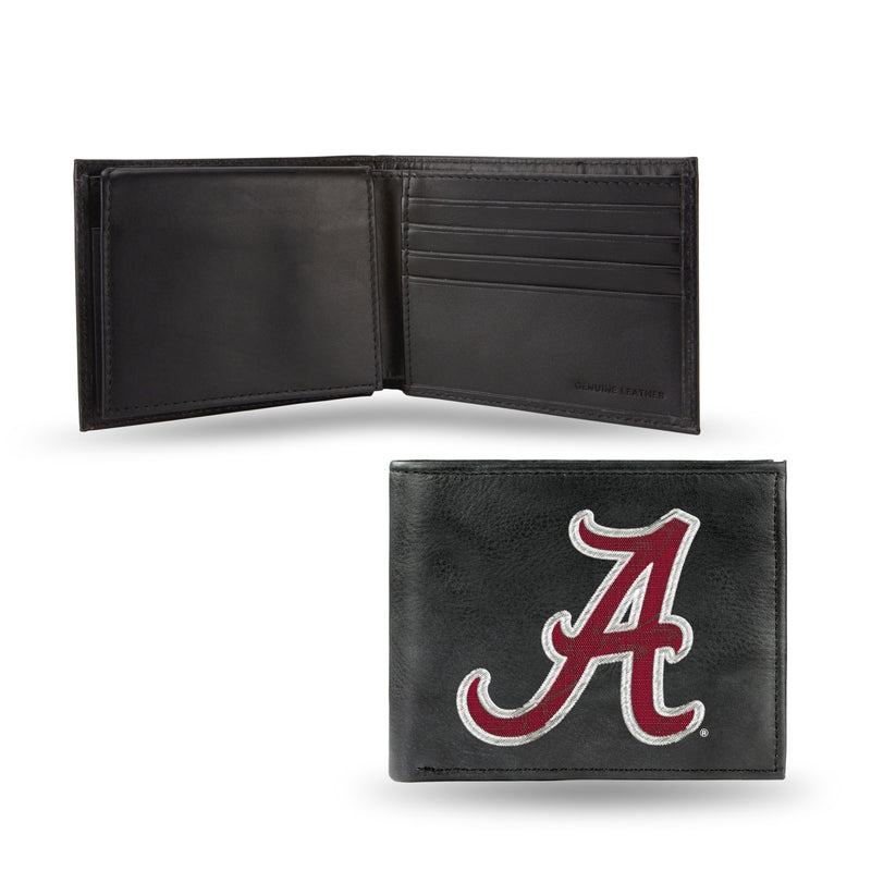 NCAA Alabama Crimson Tide Embroidered Genuine Leather Billfold Wallet 3.25" x 4.25" - Slim By Rico Industries