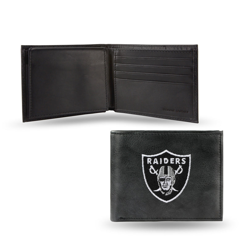 NFL Las Vegas Raiders Embroidered Genuine Leather Billfold Wallet 3.25" x 4.25" - Slim By Rico Industries