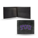 NCAA TCU Horned Frogs Embroidered Genuine Leather Billfold Wallet 3.25" x 4.25" - Slim By Rico Industries