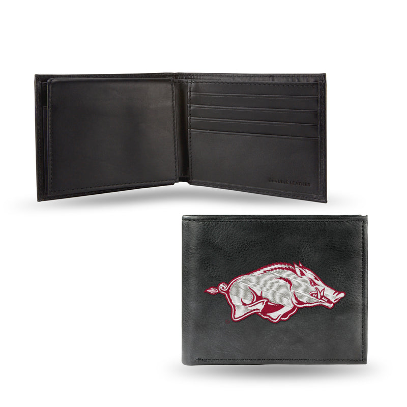 NCAA Arkansas Razorbacks Embroidered Genuine Leather Billfold Wallet 3.25" x 4.25" - Slim By Rico Industries