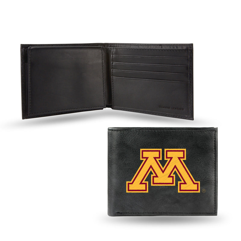 NCAA Minnesota Golden Gophers Embroidered Genuine Leather Billfold Wallet 3.25" x 4.25" - Slim By Rico Industries