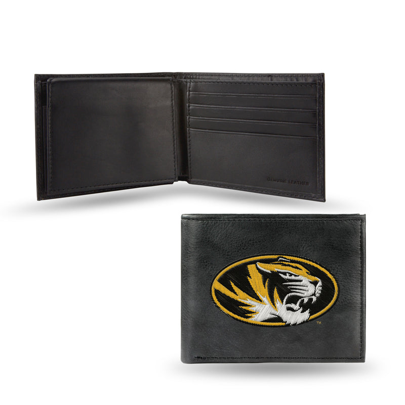 NCAA Missouri Tigers Embroidered Genuine Leather Billfold Wallet 3.25" x 4.25" - Slim By Rico Industries