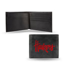 NCAA Nebraska Cornhuskers Embroidered Genuine Leather Billfold Wallet 3.25" x 4.25" - Slim By Rico Industries