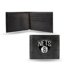 NBA Brooklyn Nets Embroidered Genuine Leather Billfold Wallet 3.25" x 4.25" - Slim By Rico Industries