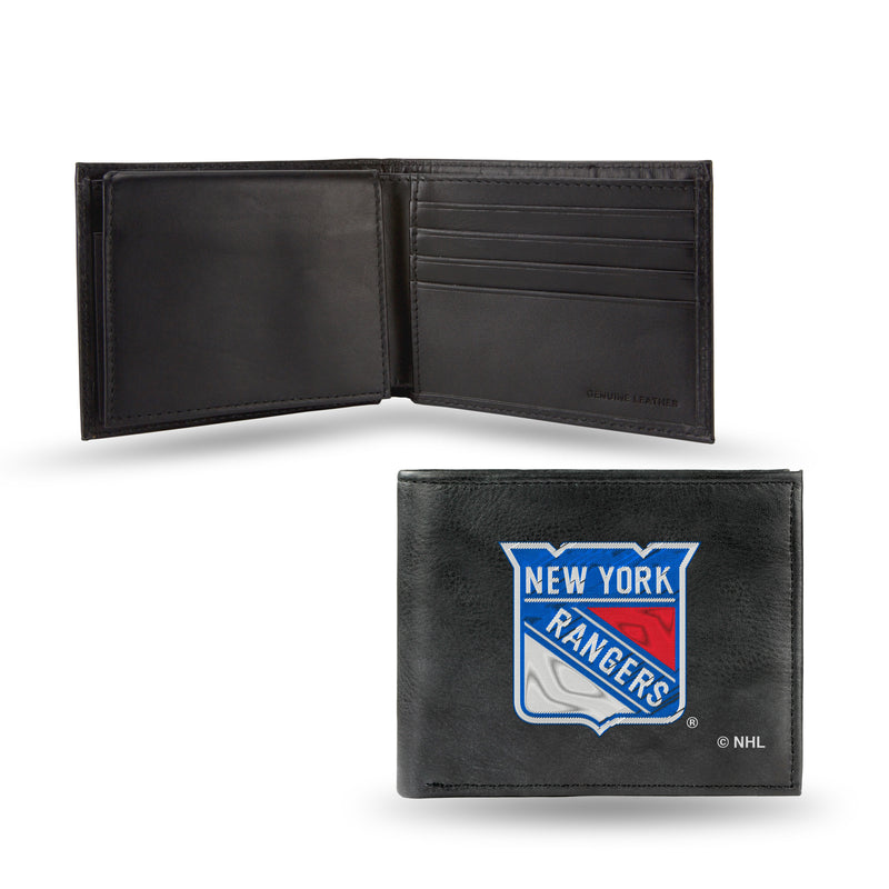 NHL New York Rangers Embroidered Genuine Leather Billfold Wallet 3.25" x 4.25" - Slim By Rico Industries
