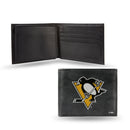 NHL Pittsburgh Penguins Embroidered Genuine Leather Billfold Wallet 3.25" x 4.25" - Slim By Rico Industries