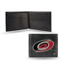 NHL Carolina Hurricanes Embroidered Genuine Leather Billfold Wallet 3.25" x 4.25" - Slim By Rico Industries