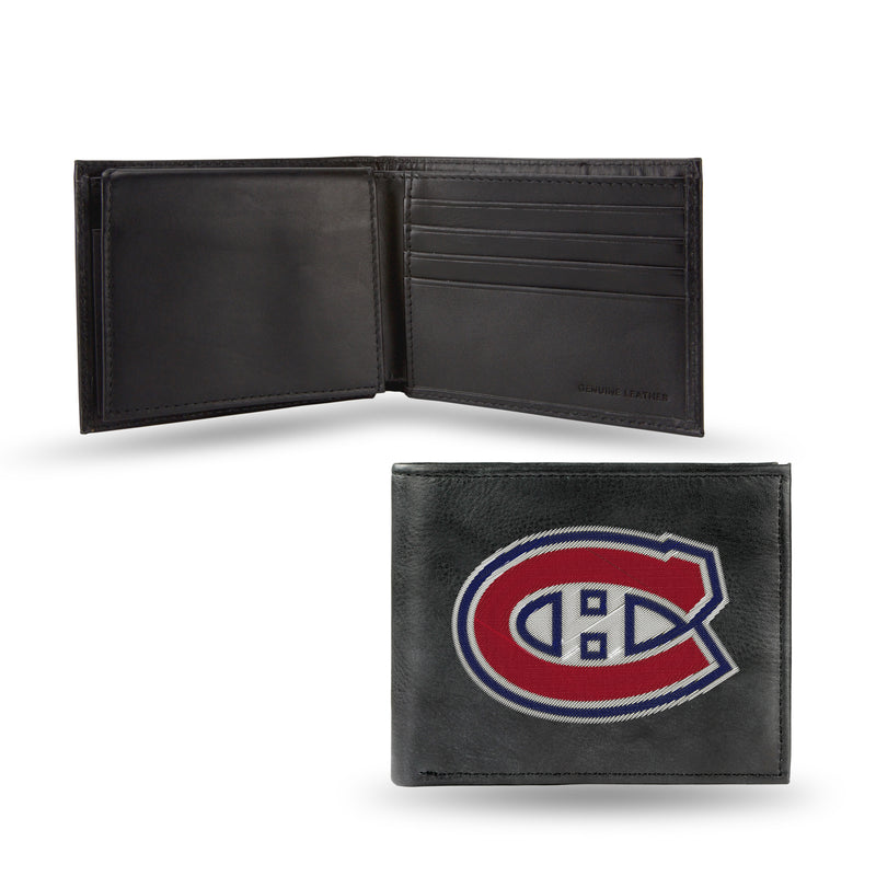 NHL Montreal Canadiens Embroidered Genuine Leather Billfold Wallet 3.25" x 4.25" - Slim By Rico Industries