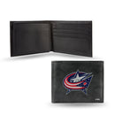NHL Columbus Blue Jackets Embroidered Genuine Leather Billfold Wallet 3.25" x 4.25" - Slim By Rico Industries