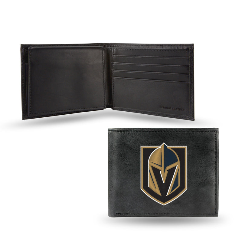 NHL Vegas Golden Knights Embroidered Genuine Leather Billfold Wallet 3.25" x 4.25" - Slim By Rico Industries