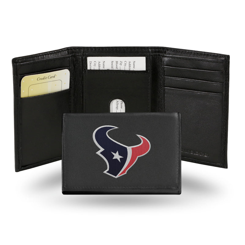 Houston Texans Embroidered Genuine Leather Tri-fold Wallet - Black