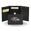 NFL Baltimore Ravens Embroidered Genuine Leather Tri-fold Wallet 3.25" x 4.25" - Slim By Rico Industries