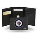 NHL Winnipeg Jets Embroidered Genuine Leather Tri-fold Wallet 3.25" x 4.25" - Slim By Rico Industries
