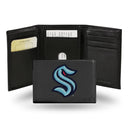 NHL Seattle Kraken Embroidered Genuine Leather Tri-fold Wallet 3.25" x 4.25" - Slim By Rico Industries