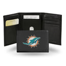 NFL Miami Dolphins Embroidered Genuine Leather Tri-fold Wallet 3.25" x 4.25" - Slim By Rico Industries