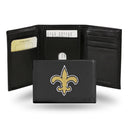 NFL New Orleans Saints Embroidered Genuine Leather Tri-fold Wallet 3.25" x 4.25" - Slim By Rico Industries