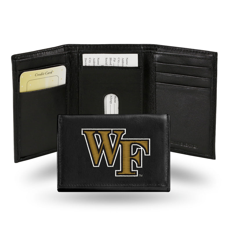 NCAA Wake Forest Demon Deacons Embroidered Genuine Leather Tri-fold Wallet 3.25" x 4.25" - Slim By Rico Industries