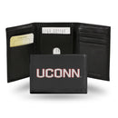 NCAA Connecticut Huskies Embroidered Genuine Leather Tri-fold Wallet 3.25" x 4.25" - Slim By Rico Industries