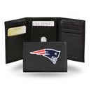 NFL New England Patriots Embroidered Genuine Leather Tri-fold Wallet 3.25" x 4.25" - Slim By Rico Industries