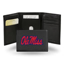 NCAA Mississippi Rebels Embroidered Genuine Leather Tri-fold Wallet 3.25" x 4.25" - Slim By Rico Industries