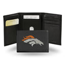NFL Denver Broncos Embroidered Genuine Leather Tri-fold Wallet 3.25" x 4.25" - Slim By Rico Industries