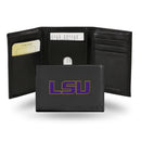 NCAA LSU Tigers Embroidered Genuine Leather Tri-fold Wallet 3.25" x 4.25" - Slim By Rico Industries