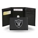 NFL Las Vegas Raiders Embroidered Genuine Leather Tri-fold Wallet 3.25" x 4.25" - Slim By Rico Industries