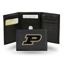 NCAA Purdue Boilermakers Embroidered Genuine Leather Tri-fold Wallet 3.25" x 4.25" - Slim By Rico Industries