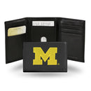 NCAA Michigan Wolverines Embroidered Genuine Leather Tri-fold Wallet 3.25" x 4.25" - Slim By Rico Industries