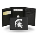 NCAA Michigan State Spartans Embroidered Genuine Leather Tri-fold Wallet 3.25" x 4.25" - Slim By Rico Industries