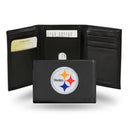 NFL Pittsburgh Steelers Embroidered Genuine Leather Tri-fold Wallet 3.25" x 4.25" - Slim By Rico Industries