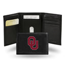 NCAA Oklahoma Sooners Embroidered Genuine Leather Tri-fold Wallet 3.25" x 4.25" - Slim By Rico Industries
