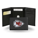 NFL Kansas City Chiefs Embroidered Genuine Leather Tri-fold Wallet 3.25" x 4.25" - Slim By Rico Industries