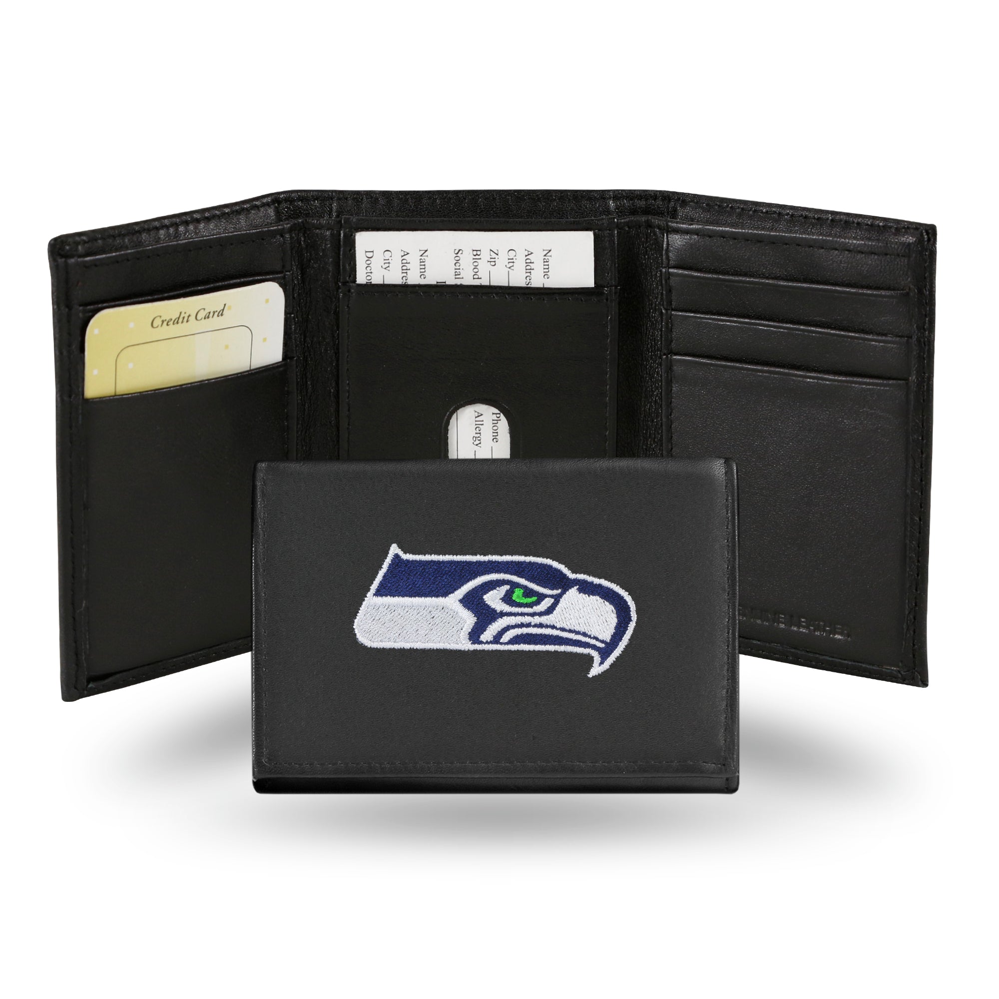 NFL Seattle Seahawks Embroidered Genuine Leather Tri-fold Wallet 3.25
