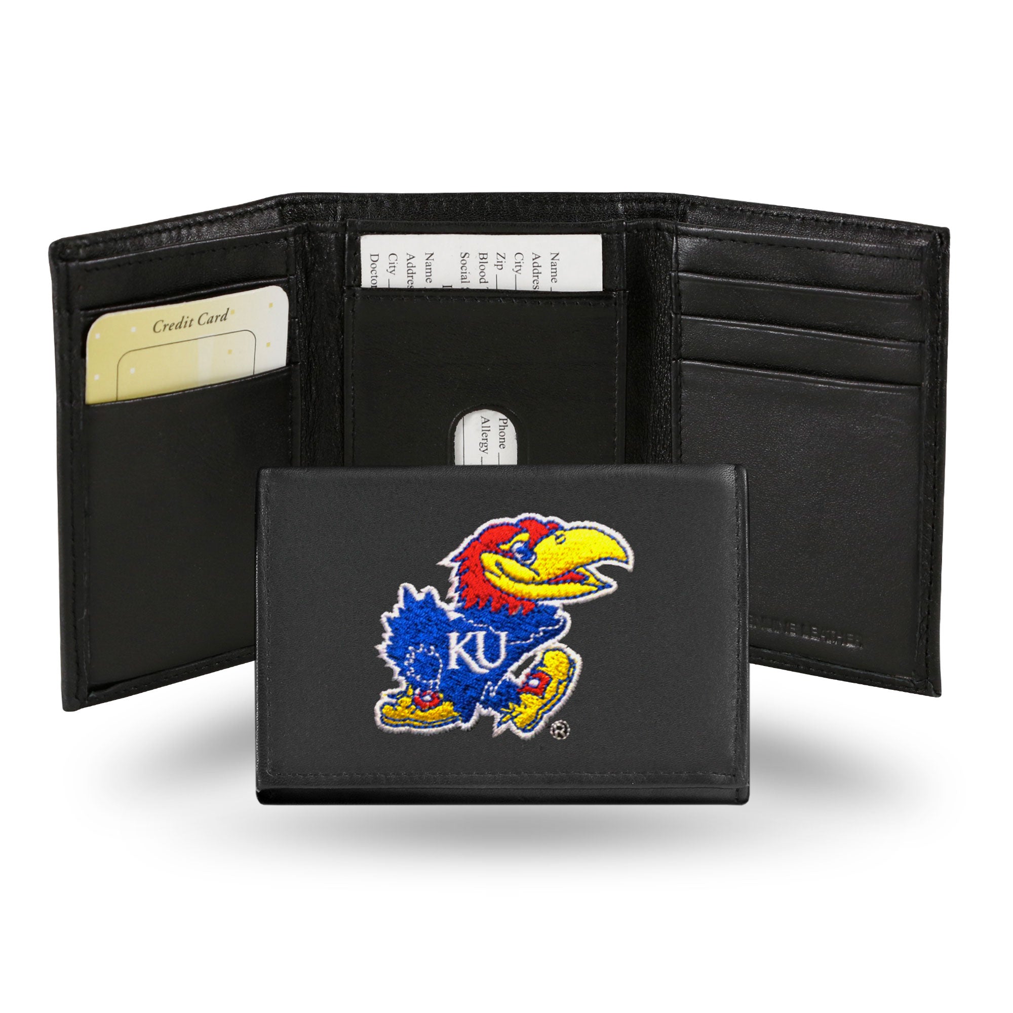 NCAA Kansas Jayhawks Embroidered Genuine Leather Tri-fold Wallet 3.25