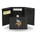 NFL Minnesota Vikings Embroidered Genuine Leather Tri-fold Wallet 3.25" x 4.25" - Slim By Rico Industries