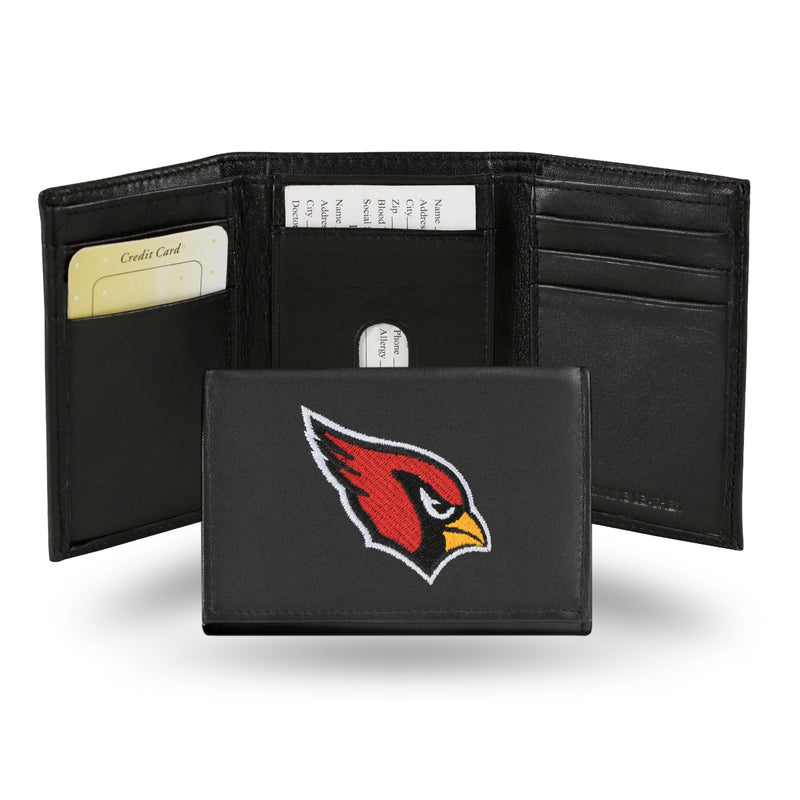 NFL Arizona Cardinals Embroidered Genuine Leather Tri-fold Wallet 3.25" x 4.25" - Slim By Rico Industries