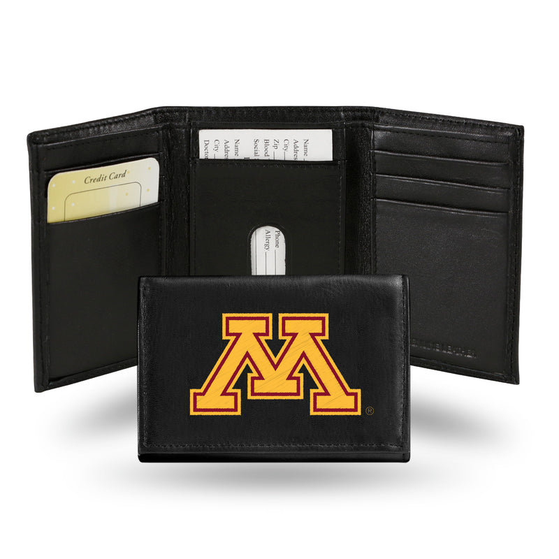NCAA Minnesota Golden Gophers Embroidered Genuine Leather Tri-fold Wallet 3.25" x 4.25" - Slim By Rico Industries