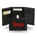 NCAA Nebraska Cornhuskers Embroidered Genuine Leather Tri-fold Wallet 3.25" x 4.25" - Slim By Rico Industries