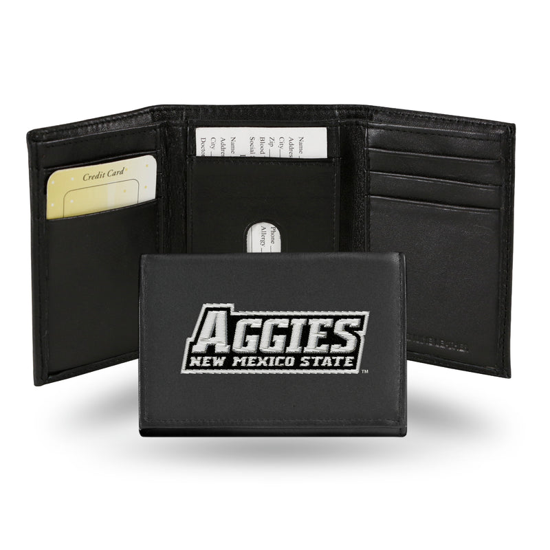 NCAA New Mexico State Aggies Embroidered Genuine Leather Tri-fold Wallet 3.25" x 4.25" - Slim By Rico Industries