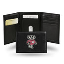 NCAA Wisconsin Badgers Embroidered Genuine Leather Tri-fold Wallet 3.25" x 4.25" - Slim By Rico Industries