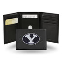NCAA BYU Cougars Embroidered Genuine Leather Tri-fold Wallet 3.25" x 4.25" - Slim By Rico Industries
